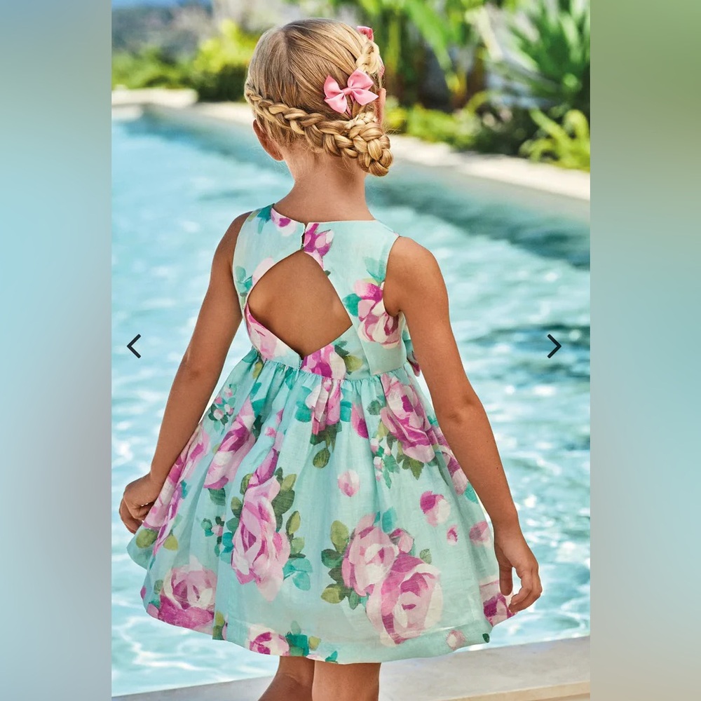 Size 7 Girls Mayoral Mint and Pink Floral Dress